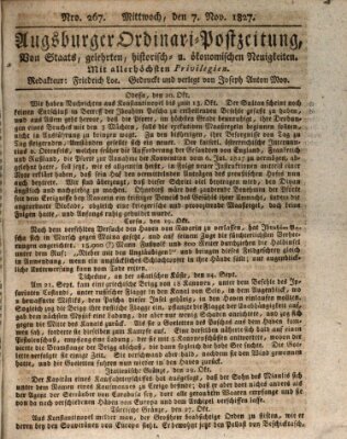 Augsburger Ordinari Postzeitung von Staats-, gelehrten, historisch- u. ökonomischen Neuigkeiten (Augsburger Postzeitung) Mittwoch 7. November 1827