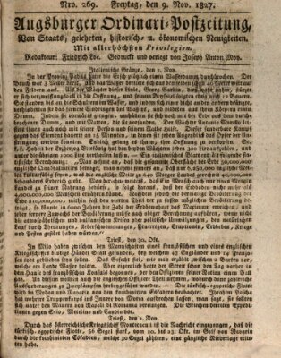 Augsburger Ordinari Postzeitung von Staats-, gelehrten, historisch- u. ökonomischen Neuigkeiten (Augsburger Postzeitung) Freitag 9. November 1827