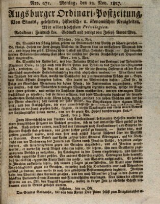 Augsburger Ordinari Postzeitung von Staats-, gelehrten, historisch- u. ökonomischen Neuigkeiten (Augsburger Postzeitung) Montag 12. November 1827