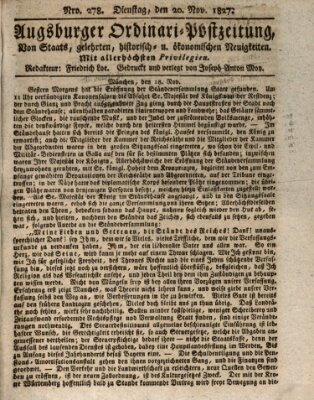 Augsburger Ordinari Postzeitung von Staats-, gelehrten, historisch- u. ökonomischen Neuigkeiten (Augsburger Postzeitung) Dienstag 20. November 1827