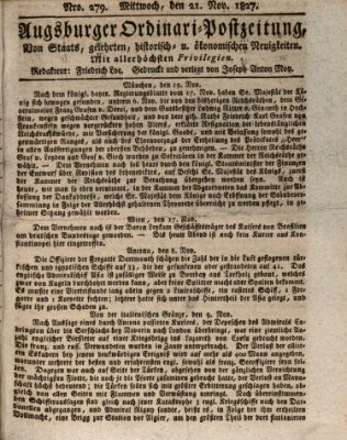 Augsburger Ordinari Postzeitung von Staats-, gelehrten, historisch- u. ökonomischen Neuigkeiten (Augsburger Postzeitung) Mittwoch 21. November 1827