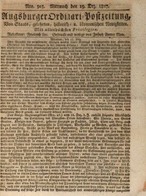 Augsburger Ordinari Postzeitung von Staats-, gelehrten, historisch- u. ökonomischen Neuigkeiten (Augsburger Postzeitung) Mittwoch 19. Dezember 1827