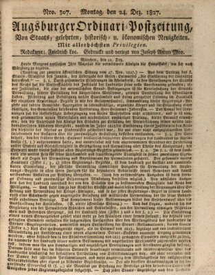 Augsburger Ordinari Postzeitung von Staats-, gelehrten, historisch- u. ökonomischen Neuigkeiten (Augsburger Postzeitung) Montag 24. Dezember 1827