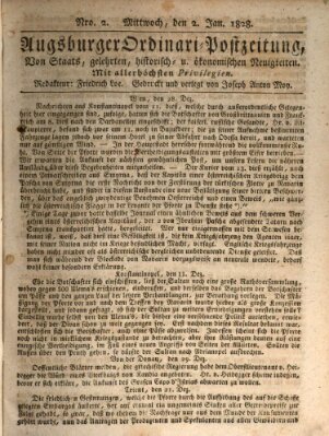 Augsburger Ordinari Postzeitung von Staats-, gelehrten, historisch- u. ökonomischen Neuigkeiten (Augsburger Postzeitung) Mittwoch 2. Januar 1828