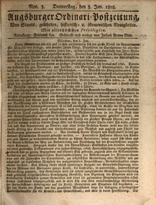 Augsburger Ordinari Postzeitung von Staats-, gelehrten, historisch- u. ökonomischen Neuigkeiten (Augsburger Postzeitung) Donnerstag 3. Januar 1828