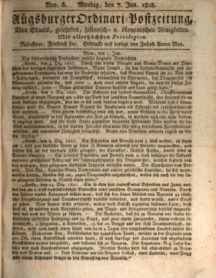 Augsburger Ordinari Postzeitung von Staats-, gelehrten, historisch- u. ökonomischen Neuigkeiten (Augsburger Postzeitung) Montag 7. Januar 1828