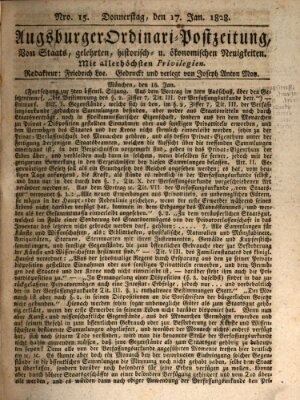 Augsburger Ordinari Postzeitung von Staats-, gelehrten, historisch- u. ökonomischen Neuigkeiten (Augsburger Postzeitung) Donnerstag 17. Januar 1828