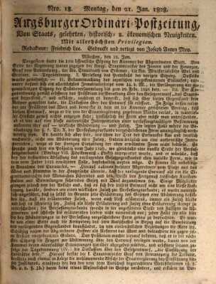 Augsburger Ordinari Postzeitung von Staats-, gelehrten, historisch- u. ökonomischen Neuigkeiten (Augsburger Postzeitung) Montag 21. Januar 1828