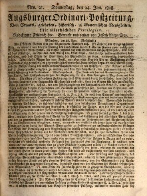 Augsburger Ordinari Postzeitung von Staats-, gelehrten, historisch- u. ökonomischen Neuigkeiten (Augsburger Postzeitung) Donnerstag 24. Januar 1828