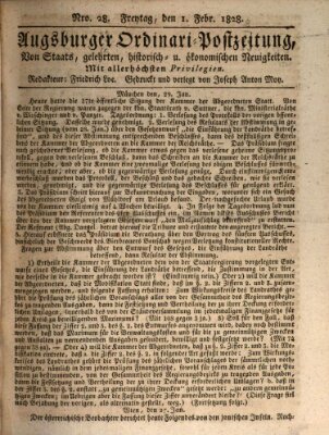 Augsburger Ordinari Postzeitung von Staats-, gelehrten, historisch- u. ökonomischen Neuigkeiten (Augsburger Postzeitung) Freitag 1. Februar 1828