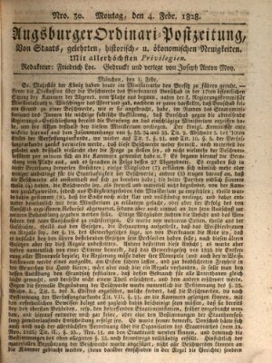 Augsburger Ordinari Postzeitung von Staats-, gelehrten, historisch- u. ökonomischen Neuigkeiten (Augsburger Postzeitung) Montag 4. Februar 1828