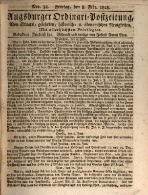 Augsburger Ordinari Postzeitung von Staats-, gelehrten, historisch- u. ökonomischen Neuigkeiten (Augsburger Postzeitung) Freitag 8. Februar 1828