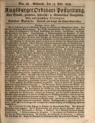 Augsburger Ordinari Postzeitung von Staats-, gelehrten, historisch- u. ökonomischen Neuigkeiten (Augsburger Postzeitung) Mittwoch 13. Februar 1828