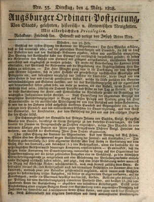 Augsburger Ordinari Postzeitung von Staats-, gelehrten, historisch- u. ökonomischen Neuigkeiten (Augsburger Postzeitung) Dienstag 4. März 1828