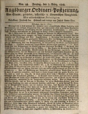 Augsburger Ordinari Postzeitung von Staats-, gelehrten, historisch- u. ökonomischen Neuigkeiten (Augsburger Postzeitung) Freitag 7. März 1828