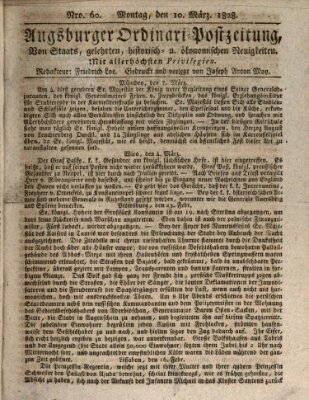 Augsburger Ordinari Postzeitung von Staats-, gelehrten, historisch- u. ökonomischen Neuigkeiten (Augsburger Postzeitung) Montag 10. März 1828