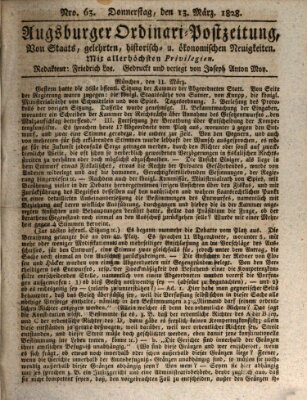 Augsburger Ordinari Postzeitung von Staats-, gelehrten, historisch- u. ökonomischen Neuigkeiten (Augsburger Postzeitung) Donnerstag 13. März 1828