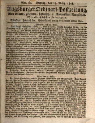 Augsburger Ordinari Postzeitung von Staats-, gelehrten, historisch- u. ökonomischen Neuigkeiten (Augsburger Postzeitung) Freitag 14. März 1828