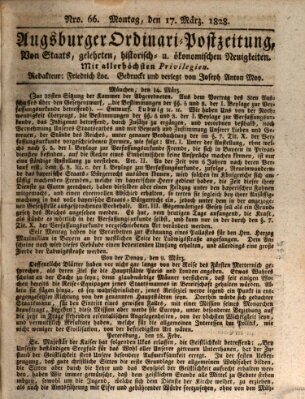 Augsburger Ordinari Postzeitung von Staats-, gelehrten, historisch- u. ökonomischen Neuigkeiten (Augsburger Postzeitung) Montag 17. März 1828