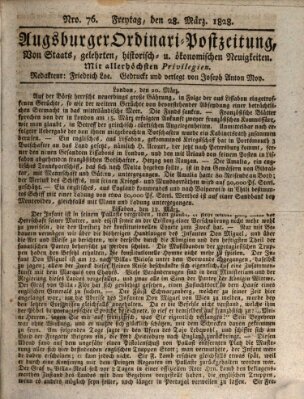 Augsburger Ordinari Postzeitung von Staats-, gelehrten, historisch- u. ökonomischen Neuigkeiten (Augsburger Postzeitung) Freitag 28. März 1828