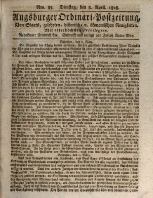 Augsburger Ordinari Postzeitung von Staats-, gelehrten, historisch- u. ökonomischen Neuigkeiten (Augsburger Postzeitung) Dienstag 8. April 1828