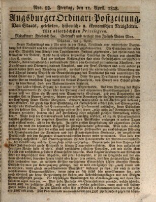 Augsburger Ordinari Postzeitung von Staats-, gelehrten, historisch- u. ökonomischen Neuigkeiten (Augsburger Postzeitung) Freitag 11. April 1828