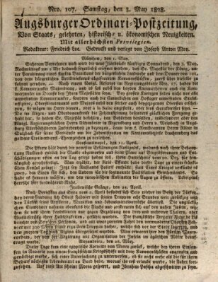 Augsburger Ordinari Postzeitung von Staats-, gelehrten, historisch- u. ökonomischen Neuigkeiten (Augsburger Postzeitung) Samstag 3. Mai 1828