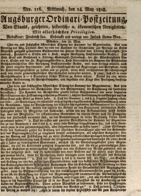 Augsburger Ordinari Postzeitung von Staats-, gelehrten, historisch- u. ökonomischen Neuigkeiten (Augsburger Postzeitung) Mittwoch 14. Mai 1828