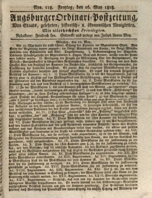 Augsburger Ordinari Postzeitung von Staats-, gelehrten, historisch- u. ökonomischen Neuigkeiten (Augsburger Postzeitung) Freitag 16. Mai 1828