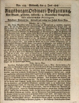 Augsburger Ordinari Postzeitung von Staats-, gelehrten, historisch- u. ökonomischen Neuigkeiten (Augsburger Postzeitung) Mittwoch 4. Juni 1828