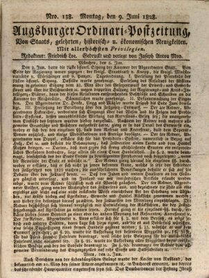 Augsburger Ordinari Postzeitung von Staats-, gelehrten, historisch- u. ökonomischen Neuigkeiten (Augsburger Postzeitung) Montag 9. Juni 1828