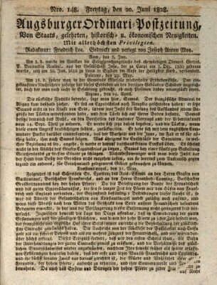 Augsburger Ordinari Postzeitung von Staats-, gelehrten, historisch- u. ökonomischen Neuigkeiten (Augsburger Postzeitung) Freitag 20. Juni 1828