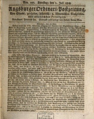 Augsburger Ordinari Postzeitung von Staats-, gelehrten, historisch- u. ökonomischen Neuigkeiten (Augsburger Postzeitung) Dienstag 1. Juli 1828