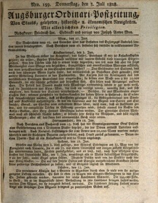 Augsburger Ordinari Postzeitung von Staats-, gelehrten, historisch- u. ökonomischen Neuigkeiten (Augsburger Postzeitung) Donnerstag 3. Juli 1828