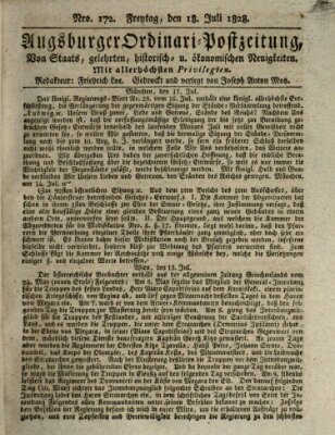 Augsburger Ordinari Postzeitung von Staats-, gelehrten, historisch- u. ökonomischen Neuigkeiten (Augsburger Postzeitung) Freitag 18. Juli 1828