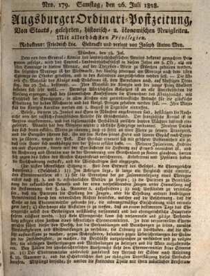 Augsburger Ordinari Postzeitung von Staats-, gelehrten, historisch- u. ökonomischen Neuigkeiten (Augsburger Postzeitung) Samstag 26. Juli 1828