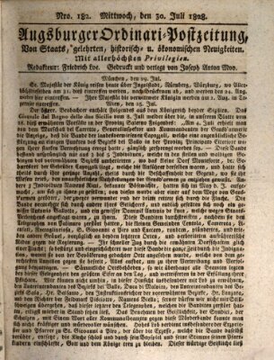 Augsburger Ordinari Postzeitung von Staats-, gelehrten, historisch- u. ökonomischen Neuigkeiten (Augsburger Postzeitung) Mittwoch 30. Juli 1828