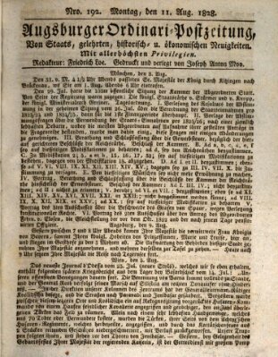 Augsburger Ordinari Postzeitung von Staats-, gelehrten, historisch- u. ökonomischen Neuigkeiten (Augsburger Postzeitung) Montag 11. August 1828