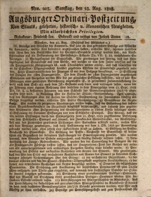 Augsburger Ordinari Postzeitung von Staats-, gelehrten, historisch- u. ökonomischen Neuigkeiten (Augsburger Postzeitung) Samstag 23. August 1828