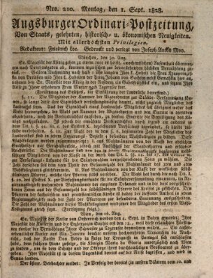 Augsburger Ordinari Postzeitung von Staats-, gelehrten, historisch- u. ökonomischen Neuigkeiten (Augsburger Postzeitung) Montag 1. September 1828