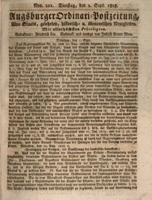 Augsburger Ordinari Postzeitung von Staats-, gelehrten, historisch- u. ökonomischen Neuigkeiten (Augsburger Postzeitung) Dienstag 2. September 1828