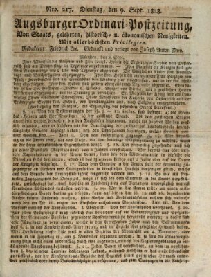 Augsburger Ordinari Postzeitung von Staats-, gelehrten, historisch- u. ökonomischen Neuigkeiten (Augsburger Postzeitung) Dienstag 9. September 1828