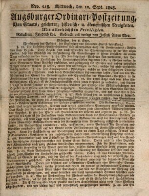 Augsburger Ordinari Postzeitung von Staats-, gelehrten, historisch- u. ökonomischen Neuigkeiten (Augsburger Postzeitung) Mittwoch 10. September 1828