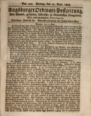 Augsburger Ordinari Postzeitung von Staats-, gelehrten, historisch- u. ökonomischen Neuigkeiten (Augsburger Postzeitung) Freitag 12. September 1828