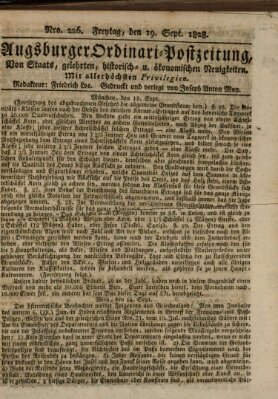 Augsburger Ordinari Postzeitung von Staats-, gelehrten, historisch- u. ökonomischen Neuigkeiten (Augsburger Postzeitung) Freitag 19. September 1828