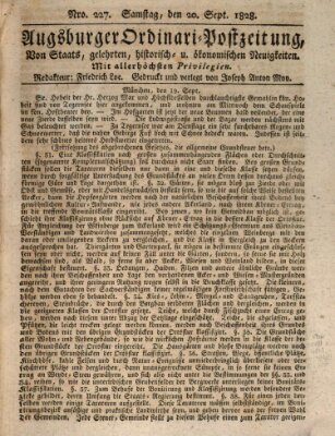 Augsburger Ordinari Postzeitung von Staats-, gelehrten, historisch- u. ökonomischen Neuigkeiten (Augsburger Postzeitung) Samstag 20. September 1828