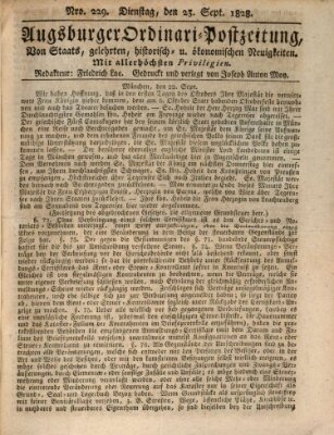 Augsburger Ordinari Postzeitung von Staats-, gelehrten, historisch- u. ökonomischen Neuigkeiten (Augsburger Postzeitung) Dienstag 23. September 1828