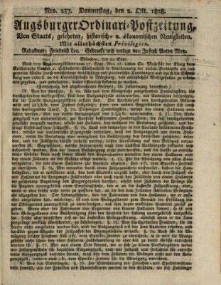 Augsburger Ordinari Postzeitung von Staats-, gelehrten, historisch- u. ökonomischen Neuigkeiten (Augsburger Postzeitung) Donnerstag 2. Oktober 1828