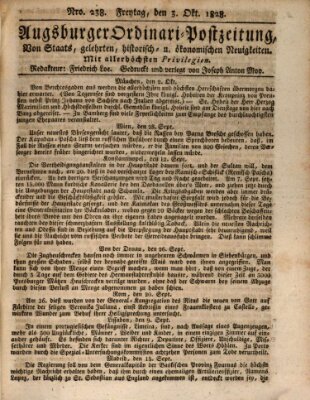 Augsburger Ordinari Postzeitung von Staats-, gelehrten, historisch- u. ökonomischen Neuigkeiten (Augsburger Postzeitung) Freitag 3. Oktober 1828