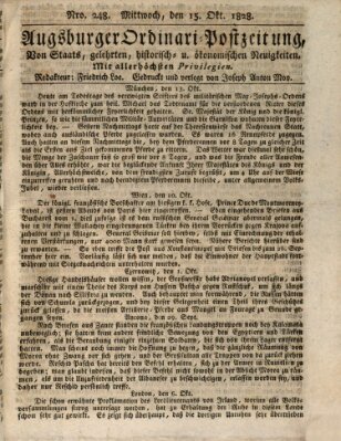 Augsburger Ordinari Postzeitung von Staats-, gelehrten, historisch- u. ökonomischen Neuigkeiten (Augsburger Postzeitung) Mittwoch 15. Oktober 1828